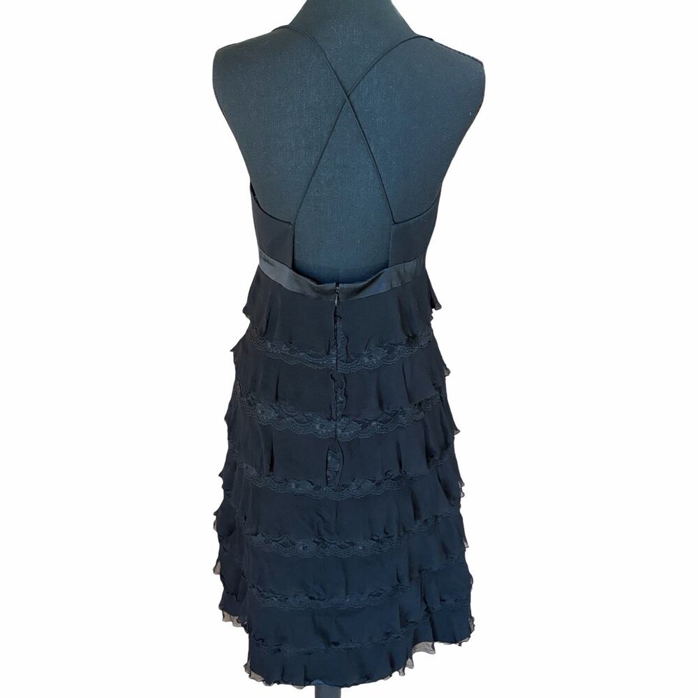 Vintage Laundry Shelli Segal Black Silk Ruffle Lace Dress Y2K Size 6 - Picture 2 of 6